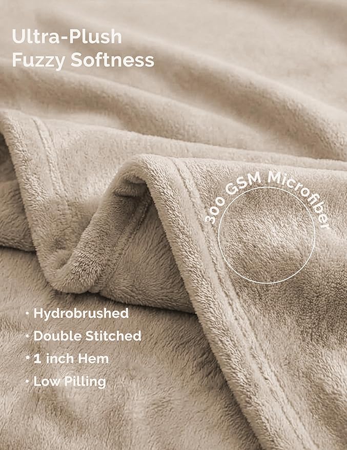 Casa Platino Fleece Blanket King Size – 300 GSM Beige Fleece Throw for Bed or Couch – Soft Cozy Warm Holiday Bed Blanket for Winter, Fuzzy Plush Elegant Gifts for Men & Women - 108x90 Inch
