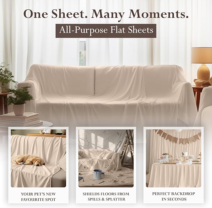 Utopia Bedding Flat Sheet - Soft Brushed Microfiber Fabric - Shrinkage & Fade Resistant Top Sheet - Easy Care - 1 Flat Sheet Only (King, Beige)