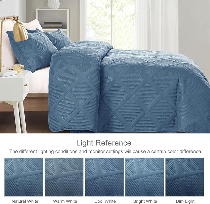 Exclusivo Mezcla Quilt Set Oversized King Size, 3 Pieces Grayish Blue Cal King Quilt Bedding Set, Lightweight Quilts Soft Bedspreads Modern Striped Coverlets for All Seasons