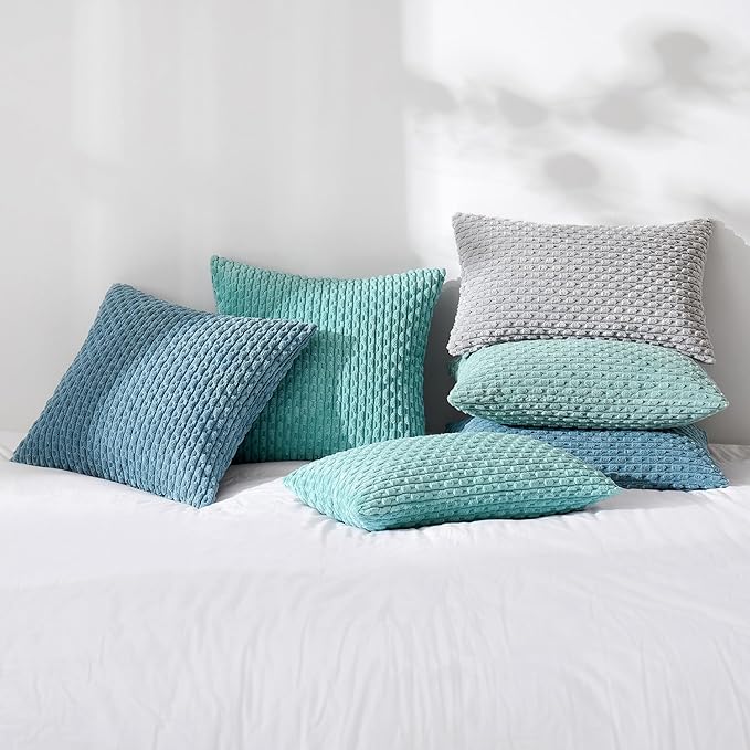 MIULEE Pack of 2 Decorative Throw Pillow Covers 16x16 Inch Soft Boho Striped Textured Corduroy Pillow Covers Modern Farmhouse Home Decor for Couch Bed Sofa Living Room Aqua Green