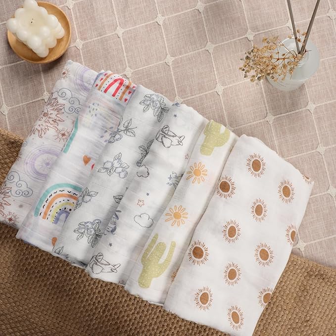 Premium Soft Muslin Cotton Muslin Swaddle Blanket, Silky Baby Receiving Wrap for Newborns Unisex Design, Ideal for Boys and Girls 47x47 Inches (120x120cm) - Large and Comfortable (Airplane & Cloud)
