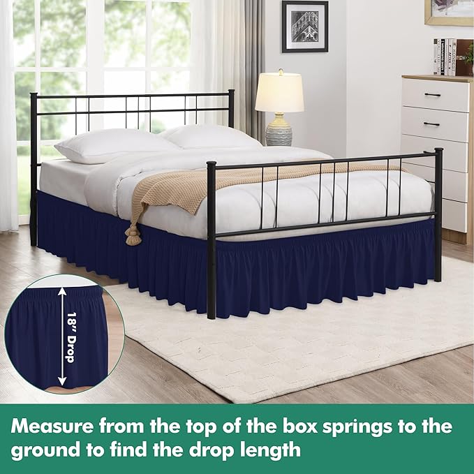 Biscaynebay Wrap Around Bed Skirts with Split Corners for Queen Beds 18" Drop, Navy Adjustable Elastic Dust Ruffles Easy Fit Wrinkle Resistant Silky Luxurious Fabric Machine Washable