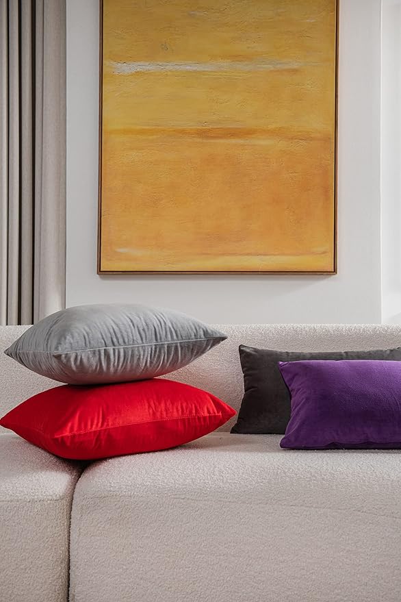 Throw Pillow Covers 22x22 Christmas Red: Pack of 2 Cozy Soft Velvet Square Modern Luxury Decorative Throw Pillow Cases for Sofa Couch Living Room Bed Home Decor