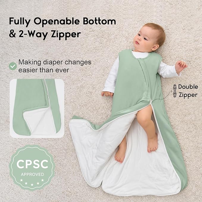 Yoofoss Rayon Made from Bamboo Baby Sleep Sack 12-18 Months 1.0 Tog Baby Wearable Blanket, Super Soft Infant Toddler Sleeping Sack 2-Way Zipper