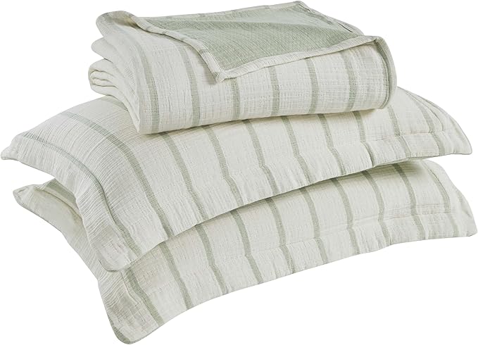 Superior 3 Piece Cotton Reversible Bedspread and Sham Set, Home Bed Decor, Decorative Bed Spread, 2 Pillow Shams, Medium Weight, Matelasse Coverlet Bedding, Valencia Collection, Full Size, Sage