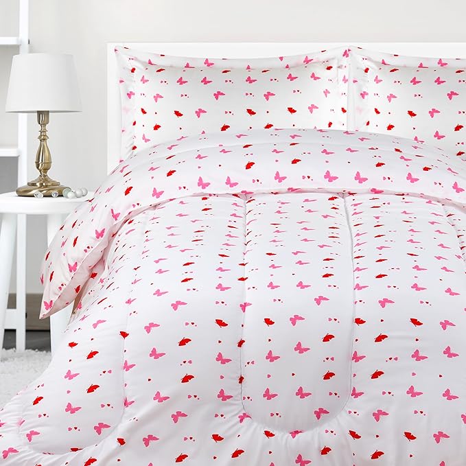 Utopia Bedding All Season Butterfly Comforter Set with 2 Pillow Cases, 3 Piece Soft Brushed Microfiber Kids Bedding Set for Boys/Girls, Machine Washable (Twin)