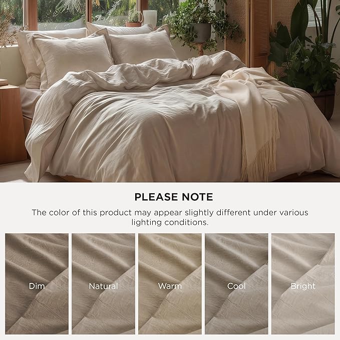 Bedsure 100% Washed Cotton Duvet Cover Full Size - Frosted Almond Minimalist Cotton Duvet Cover Linen Like for All Seasons - GentleSoft™ Plain Simple Bedding (Frosted Almond, Full, 80"x90")