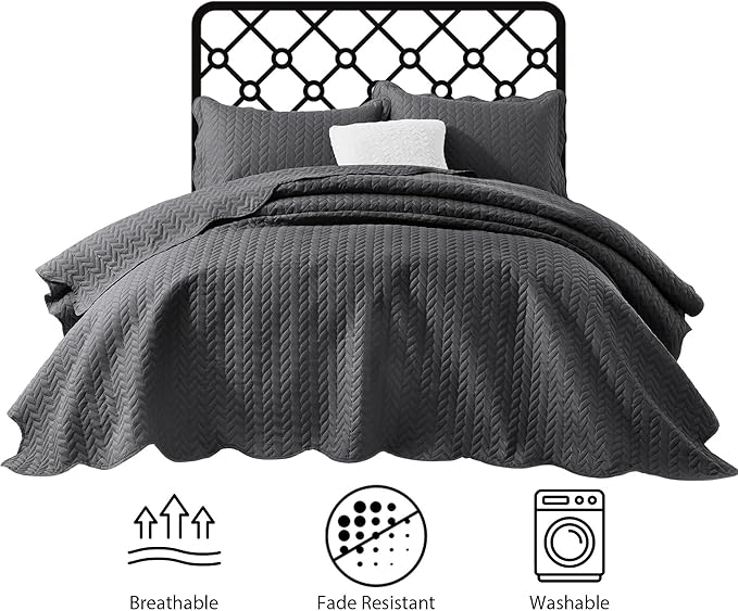 IR Imperial Rooms 8 Pack Quilt King Size Bedding (106" x 96") - Bulk Wholesale for Hotels, Guest Bedroom & Airbnbs - Lightweight Microfiber Reversible Embossed Quilts Bedspread (Charcoal)