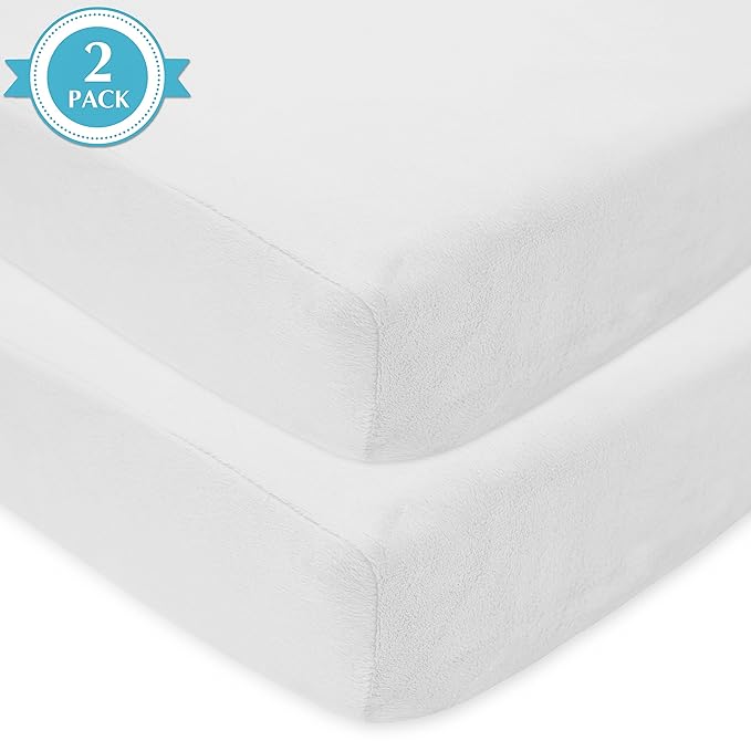 American Baby Company 2 Pack Heavenly Soft Chenille Fitted Crib Sheet 28" x 52", Warm and Cozy Neutral Chenille Sheet, White, for Boys and Girls, Fits Crib and Toddler Bed mattresses