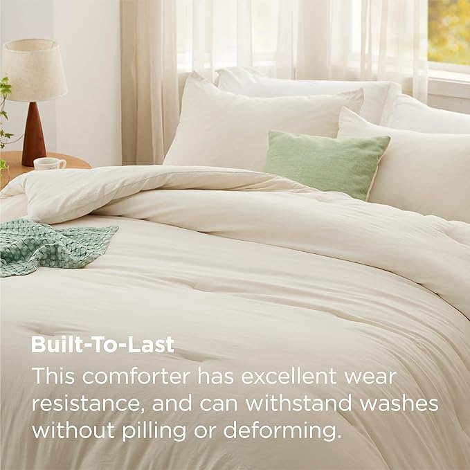 Bedsure Oversized King Comforter Set, Cream Soft Prewashed Bedding for All Seasons, 3 Pieces GentleSoft™ Bed Set, 1 Lightweight Comforter (120"x98") and 2 Pillowcases (20"x36")