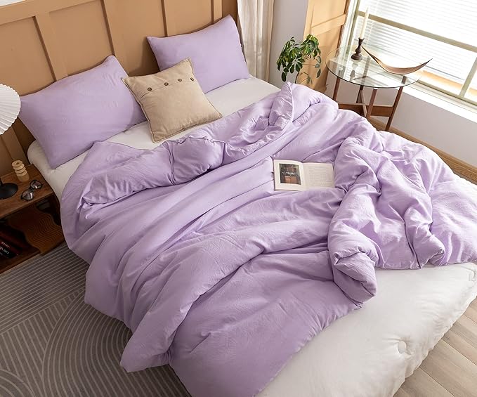 ROSGONIA King Size Comforter Set Lavender, 3pcs (1 Boho Purple Comforter & 2 Pillowcases), Soft Bedding Lightweight Bedspread Blanket Quilts