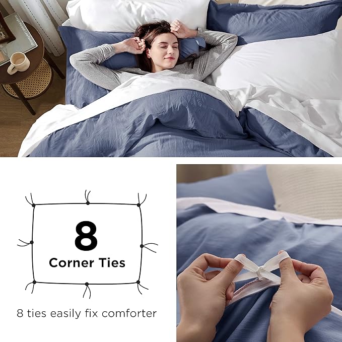 Bedsure Slate Blue Duvet Cover Full Size - 3 Pieces Prewashed Extra Soft Cotton-Like Polyester Bedding Set, Includes 1 Duvet Cover 80x90 Inches with Zipper Closure & 2 Pillow Shams, No Comforter