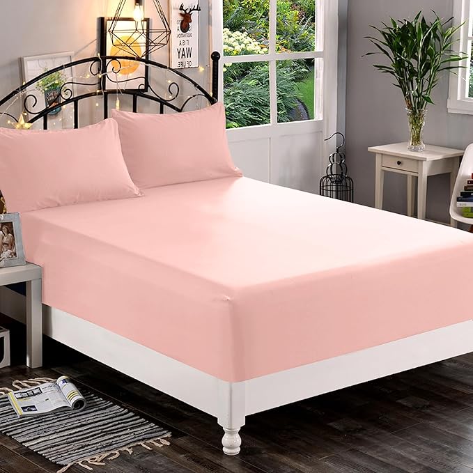Elegant Comfort 1500 Premium Quality Fitted Sheet Ultra Soft 18-24 Inch Extra Deep Pocket - Single Fitted Sheet for High Mattress - Wrinkle Free with Smart Storage Pockets, King, Blush