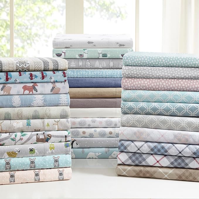 True North by Sleep Philosophy Cozy Flannel Warm 100% Cotton Sheet - Novelty Print Animals Stars Cute Ultra Soft Cold Weather Bedding Set, Full, Blush Dots 4 Piece