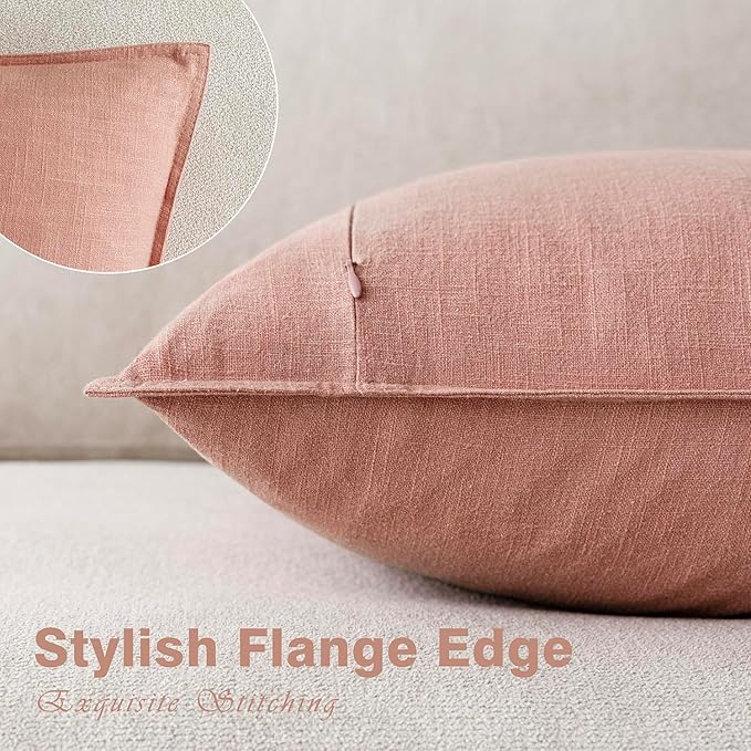 Foindtower Pack of 2, Decorative Linen Soild Throw Pillow Covers Soft Accent Euro Cushion Case Boho Farmhouse Pillowcase for Chair Couch Sofa Bedroom Living Room Home Decor 24 x 24 Inch Coral Pink
