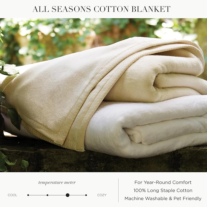 Peacock Alley All Seasons Luxury Cotton Blanket – 100% Long Staple Cozy Cotton Blanket for Sofa, Bed, and Crib - Throw Blanket, Flint