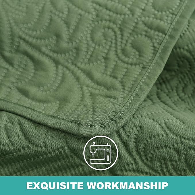 Hansleep Olive Green Quilt California King Size - Damask Ultrasonic All Season Bedspread California King, Soft Lightweight Coverlet Bedding Set, 3 Pieces (1 Quilt, 2 Pillow Shams)