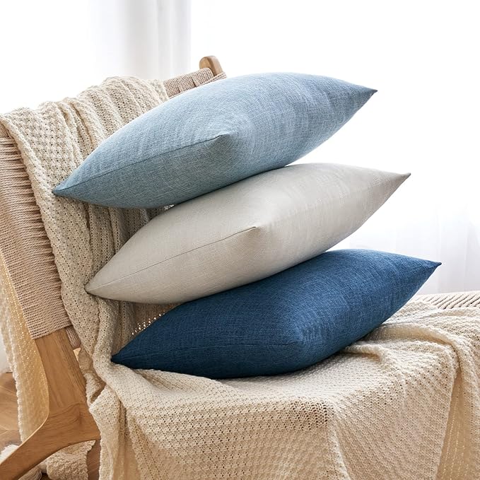 MIULEE Pack of 2 Decorative Linen Burlap Textured Pillow Covers Farmhouse Boho Accent Pillowcases Spring Coastal Home Decor for Couch Sofa Bedroom Living Room 18x18 Inch Light Blue