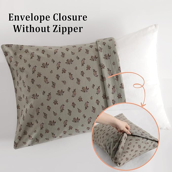NTBAY 2 Pack 100% Natural Jersey Cotton Toddler Pillowcases, Super Soft and Breathable Travel Pillow Cases with Envelope Closure for Nursery, 13x18 Inches, Grey Floral