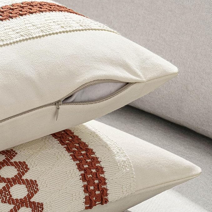 MIULEE Set of 2 Rust Decorative Lumbar Pillow Covers 12x20 Inch Farmhouse Rustic Boho Couch Throw Pillows Modern Cotton Cushion Covers Retro Cute Macrame Woven Home Decor for Bed Sofa Chair