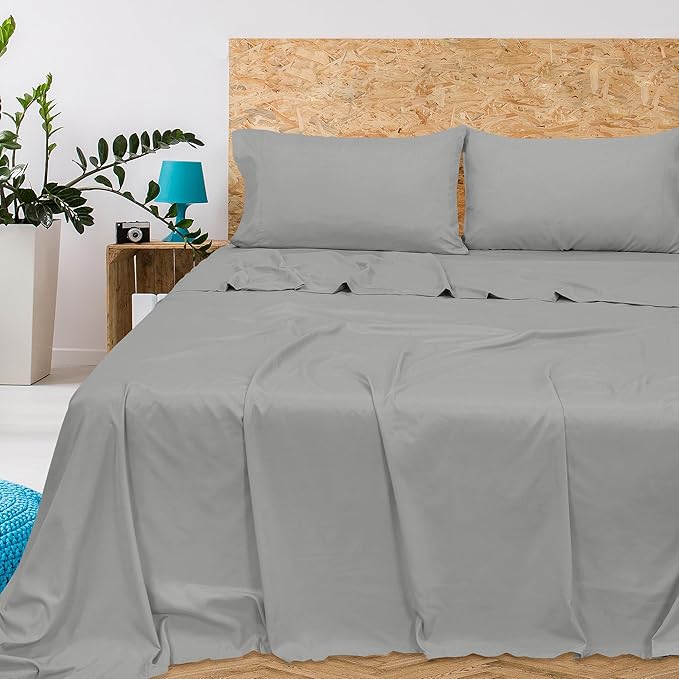 Royale Linens 300 Thread Count 100% Long Staple Combed Cotton Flat Sheet - Super Soft - Top Sheets - California King Flat Sheet Sold Separately - Breathable, Cool & Crisp Sheets Only(Cal King, Silver)
