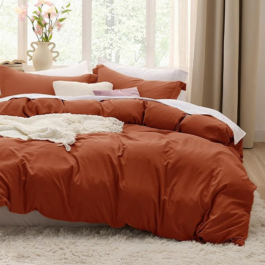 Bedsure Terracotta Duvet Cover Full Size - 3 Pieces Prewashed Extra Soft Cotton-Like Polyester Bedding Set, Includes 1 Duvet Cover 80x90 Inches with Zipper Closure & 2 Pillow Shams, No Comforter