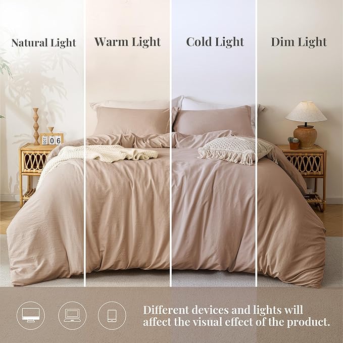 MILDLY Super Soft Duvet Cover 2pcs - 100% Washed Microfiber Rugby Tan Comforter Cover Set with Zipper Closure & Corner Ties (No Comforter)