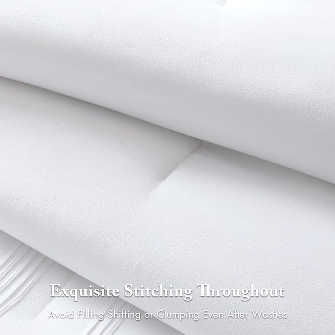 Madison Park Essentials Striped Comforter Set Queen, 7 Pieces Modern Minimalist Jacquard Bedding Set for All Season, Bed in A Bag with Sheet Set and Soft Brushed Reverse, Lightweight White