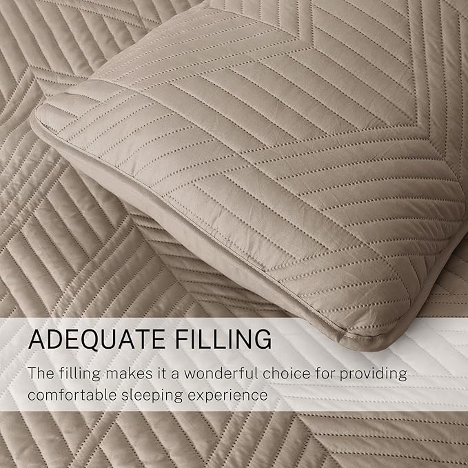 Exclusivo Mezcla Ultrasonic Twin Quilt Bedding Set, Lightweight Taupe Bedspreads Soft Modern Geometric Coverlet Set for All Seasons (1 Quilt and 1 Pillow Sham)