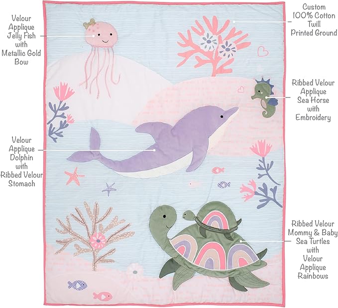 Lambs & Ivy Sea Dreams 3-Piece Dolphin/Turtle Nautical Baby Crib Bedding Set