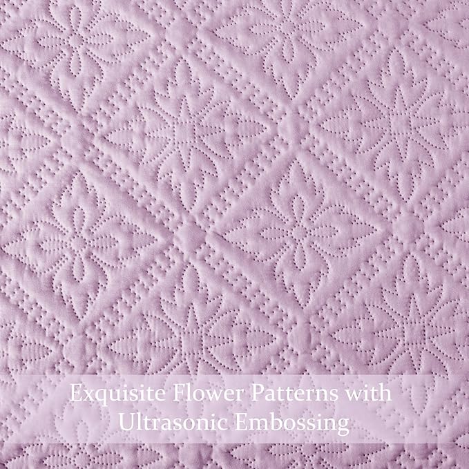 Exclusivo Mezcla King Quilt Bedding Set, Lightweight Soft Bedspreads Coverlets with 2 Pillow Shams, Modern Lilac Oversized Quilts King Size for All Seasons