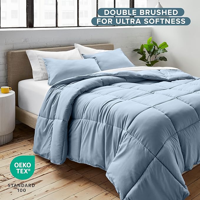 Bare Home Comforter Set - Full Size - Ultra-Soft - Goose Down Alternative - Premium 1800 Series - All Season Warmth (Full, Dusty Blue)