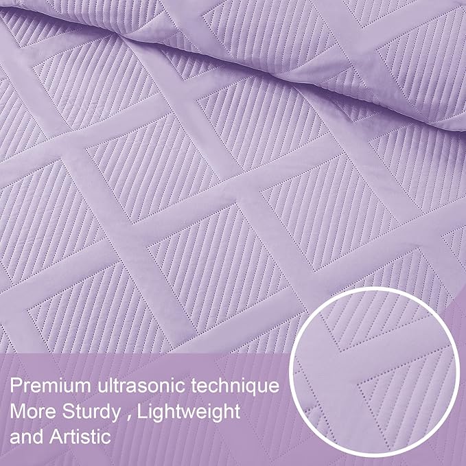 Exclusivo Mezcla Twin Size Quilt Set - Lilac Quilts Bedding Set with 2 Pillow Shams, Modern Bedspread with Striped Pattern, Soft Lightweight Bedspreads Coverlets for All Seasons