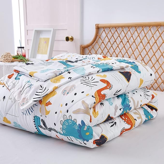JSD Dinosaur Kids Comforter Set Twin Size, 2 Piece Microfiber Comforter with Pillow Sham, Lightweight All Season Washable