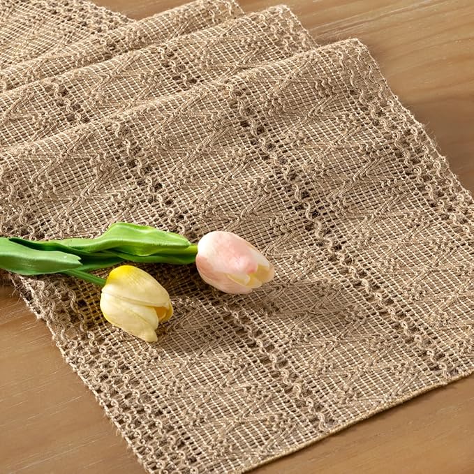 Socomi Boho Table Runner Valentine's Day Farmhouse Burlap Jute Bamboo Rustic Dining Kitchen Centerpiece Decor Small Macrame Woven Coffee Table Runner for Dresser Scarf Home Decor 12x60 inch