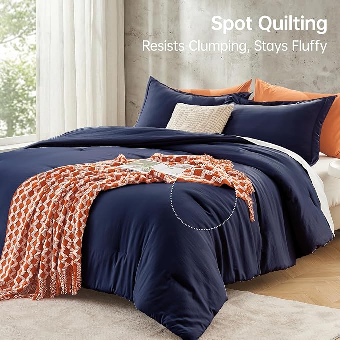 MUXHOMO Full Comforter Sets, All Season Ultra Soft Down Alternative Bedding - 3 Piece Lightweight Bed Set Includes 1 Comforter (82"x86") and 2 Pillow Shams (20"x26"), Navy Blue