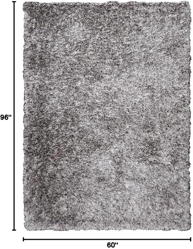 Hand Tufted SHAG Polyester ECO-Friendly Area Rugs - 5'x8', Rectangle, Gray White, Solid Plain Design, High Pile Thick Handmade Anti Skid Rugs for Living Room, Bed Room K00111
