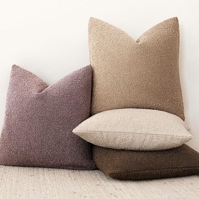 Foindtower Set of 2, Decorative Textured Boucle Throw Pillow Covers Accent Solid Pillow Cases Neutral Soft Cozy Couch Cushion Case for Chair Sofa Bedroom Living Room Home Decor 16x16 Inch Dark Purple