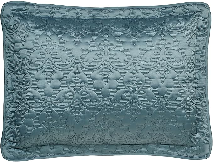 Cambridge Classic Luxury Bedding | Blue Shadow Solid Color Polyester Satin | Elaborate Damask Quilting | Generous 21 Inch Drop | 3 Piece Bed Set Includes Oversized Full Bedspread & 2 Standard Shams