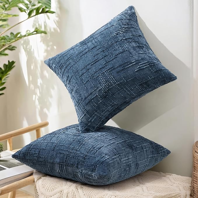 decorUhome Spring Navy Blue Chenille Euro Sham Throw Pillow Covers 24x24 Set of 2 Textured Soft Cozy Slubby Couch Pillow Covers Modern Farmhouse Boho Decorative Pillow Cases for Bed Sofa Living Room