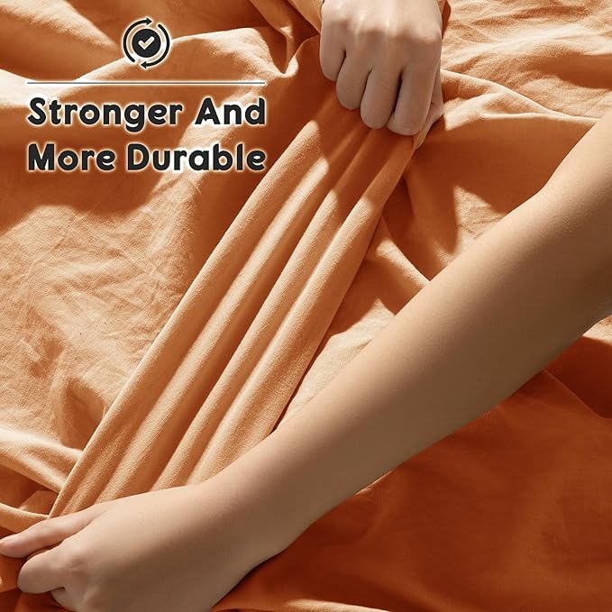 SONORO KATE 100% French Pure Linen Sheets, Breathable and Durable Linen King Size Sheets, Anti-Tear Linen Bed Sheets, Machine Washable, 16 Inch Deep Pocket - 4 Piece (Orange, King)