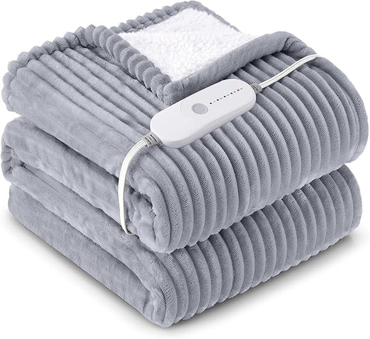 HYLEORY Heated Blanket Electric Full Size, Soft Flannel Sherpa Heater 5 Heat Settings and 10 Hours Auto Shut-Off Heating Blanket ETL Certification Over-Heat Protection Machine Washable,Grey