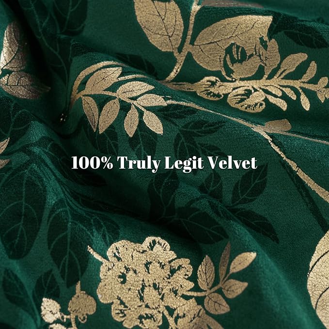 PHF Truly Velvet Duvet Cover Set Queen Size, 3pcs Leaves Print Ultra Soft Breathable Comforter Cover Set, Luxury Cozy Flannel Duvet Cover with Pillow Shams Bedding Collection, 90" x 90",Green and Gold