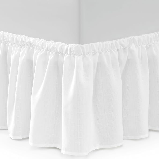 Casual Living Full Bed Skirt Wrap Around Ruffled Style Box Spring Cover Bed Skirts for Bedroom Decor Machine Washable Premium Bedding 15-Inch Drop Elastic Dust Ruffle, Full, White