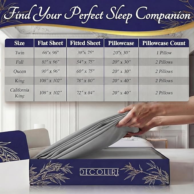 DECOLURE 100% Viscose Derived from Bamboo Sheets California King Size - Luxury 4 Pc Naturally Cooling Sheets, Ultra Soft Bed Set - Deep 17" Pockets, Double Stitching, Oeko Tex Standard (Midgrey)