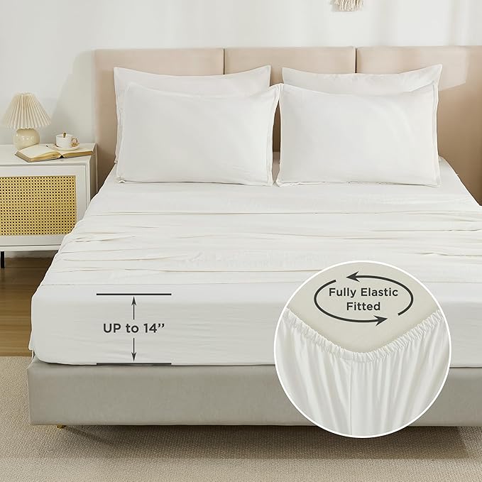 Litanika Oversized Queen Size Comforter Set Ivory - 7 Pieces Bed in a Bag Oversized Beddding Sets, Solid Lightweight Bed Set with Comforter, Sheets, Pillowcases & Shams