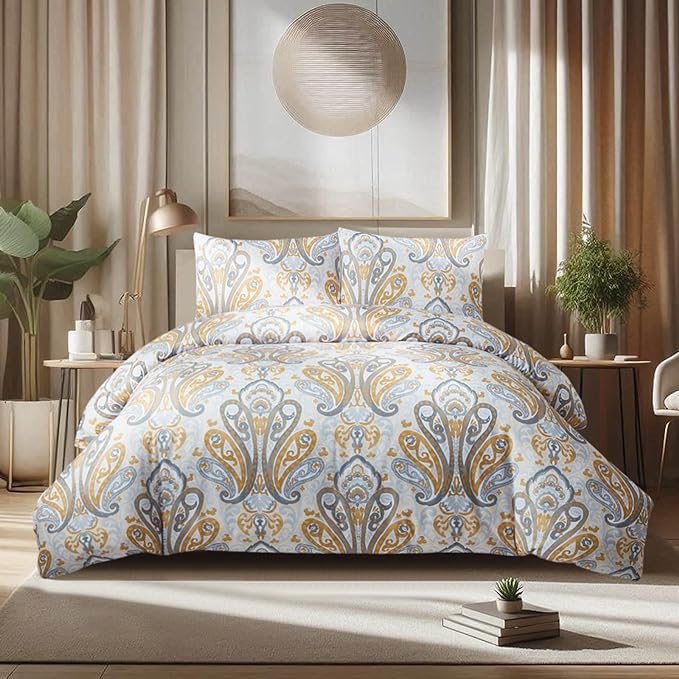 Style Quarters Duvet Cover King-Yellow King Size Duvet Cover Set,3PCS Soft Lightweight Boho Bedding Sets,100% Washed Microfiber Duvet Cover with Zipper Closure and Corner Ties for All Season