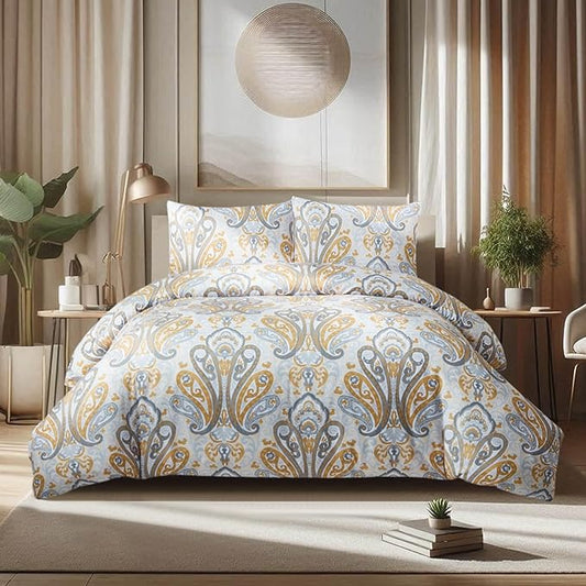 Style Quarters Duvet Cover King-Yellow King Size Duvet Cover Set,3PCS Soft Lightweight Boho Bedding Sets,100% Washed Microfiber Duvet Cover with Zipper Closure and Corner Ties for All Season