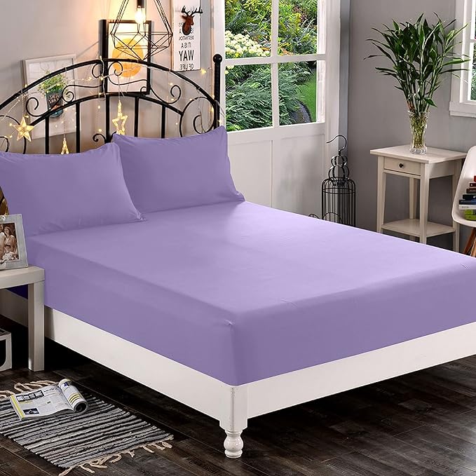 Elegant Comfort 1500 Premium Hotel Quality 1-Piece Fitted Sheet, Softest Quality Microfiber - Deep Pocket up to 16 inch, Wrinkle and Fade Resistant, King, Lavender