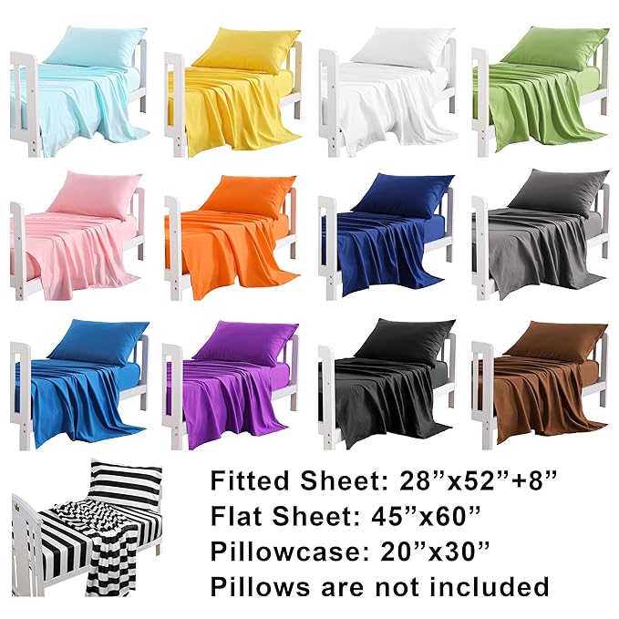 NTBAY Toddler Sheet Set - 3-Piece Microfiber Crib Sheet Set - Flat Sheet, Fitted Sheet, Pillowcase - Solid Toddler Bedding, Light Blue